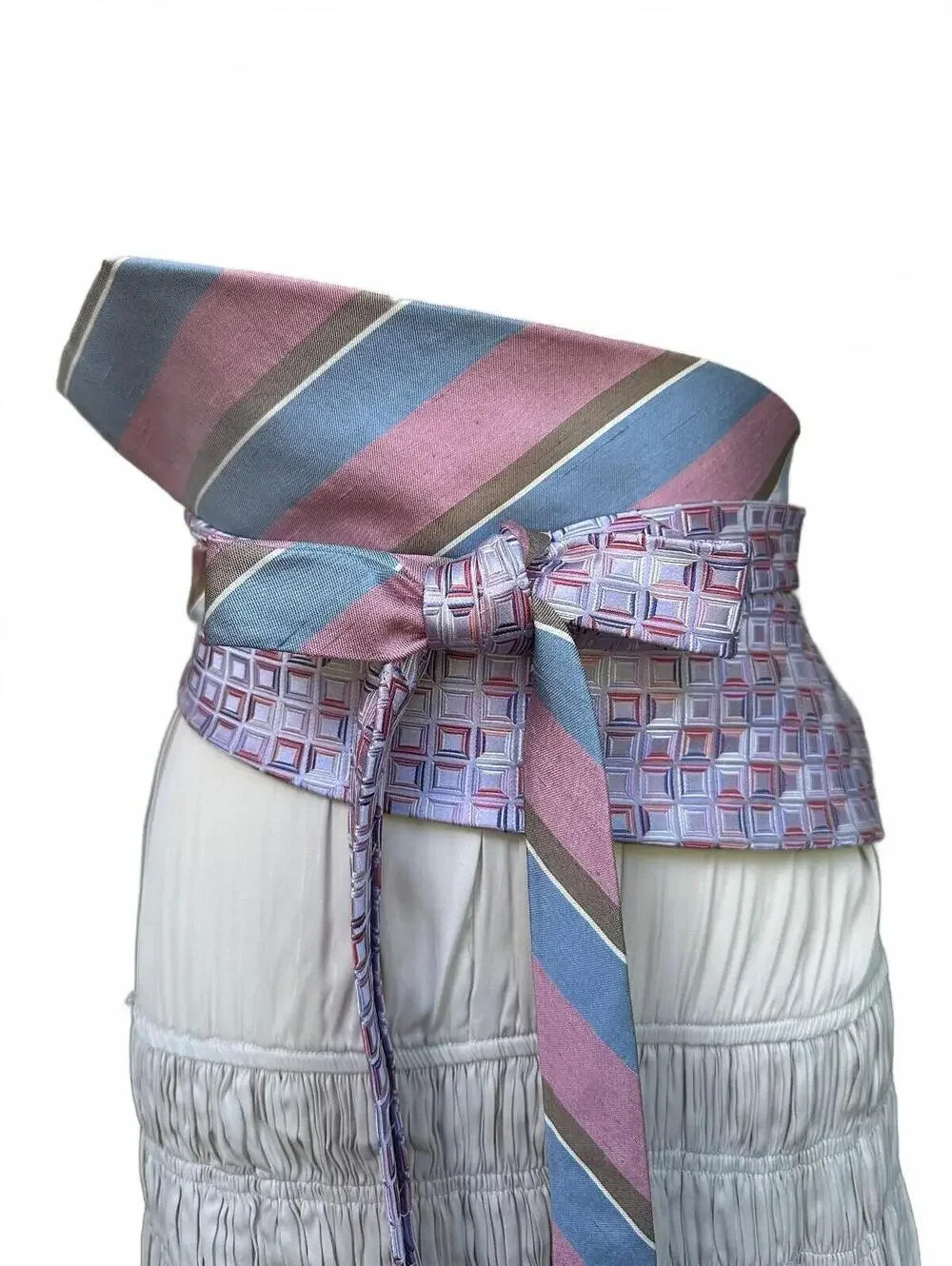 Pink & Blue Upcycled Silk Obi Belt | Corset Style | OOAK | OS